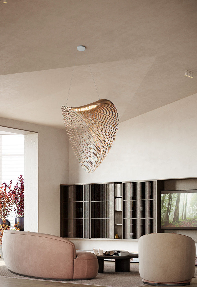 Japandi Style Wood Ring Pendant Light