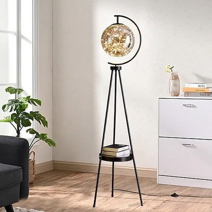 Luxury Tripod Globe Floor Lamp with Shelf – Modern Gold Standing Lamp Gold/Black