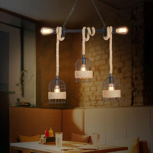 Luxury Industrial Wind Chandelier with Hemp Rope & Water Pipe Design