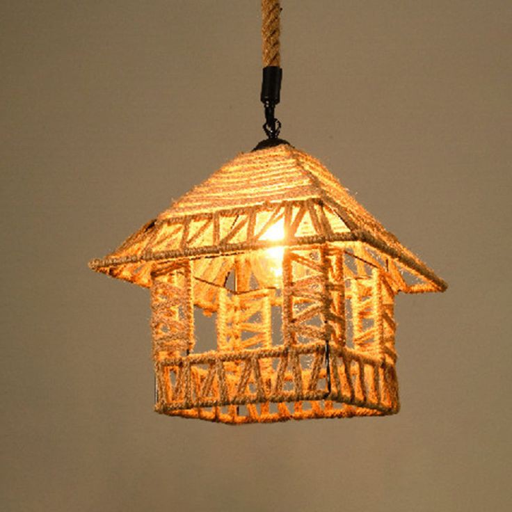 Hemp Rope Cage Pendant Light – Vintage Industrial Charm for Any Space