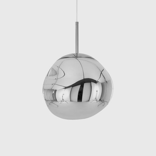 Melt Lava Mirror-Finish LED Pendant – Contemporary Molten Glass Art (Silver)