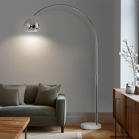 Curved Stainless Steel Floor Lamp with Black Marble Base – Adjustable Arc Standing Light