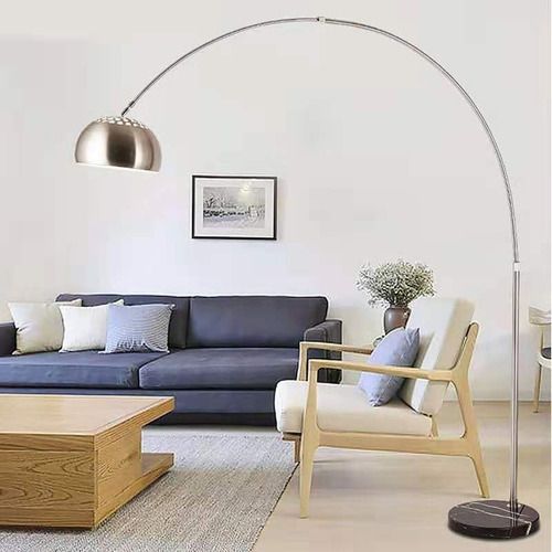 Curved Stainless Steel Floor Lamp with Black Marble Base – Adjustable Arc Standing Light