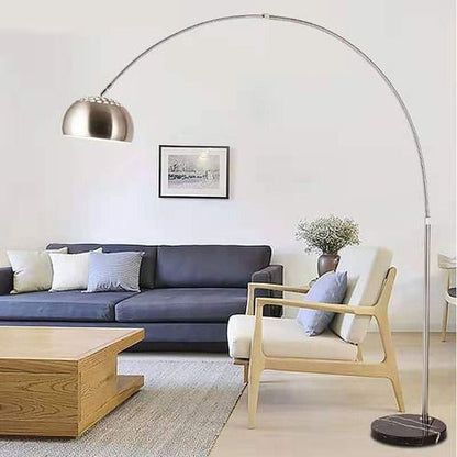 Curved Stainless Steel Floor Lamp with Black Marble Base – Adjustable Arc Standing Light