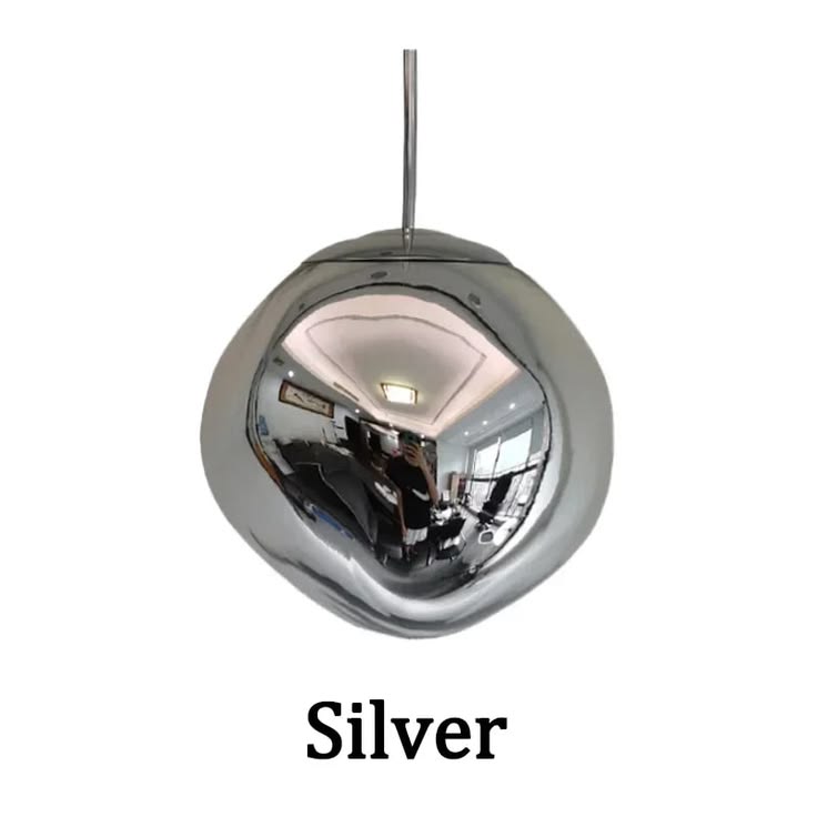 Melt Lava Mirror-Finish LED Pendant – Contemporary Molten Glass Art (Silver)
