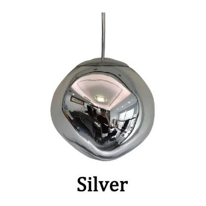 Melt Lava Mirror-Finish LED Pendant – Contemporary Molten Glass Art (Silver)