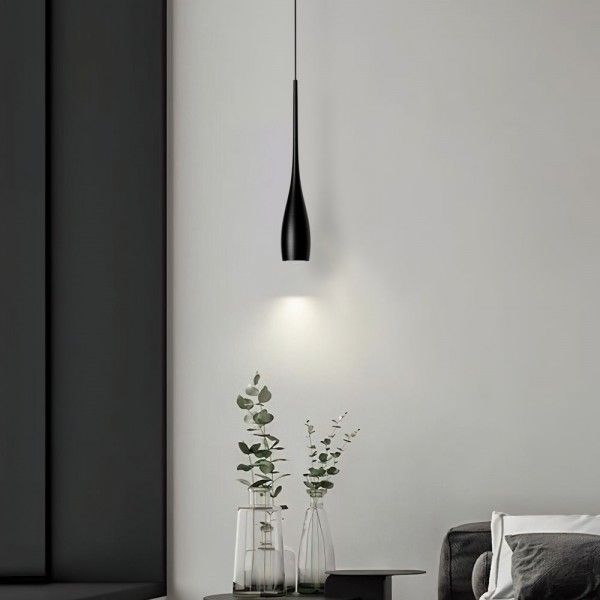 Modern Teardrop Pendant Light – Minimalist Black Hanging Bedside Ceiling Lamp