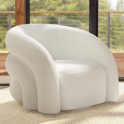 Modern Curved Accent Lounge Chair – Luxury Fabric Armchair for Living Room