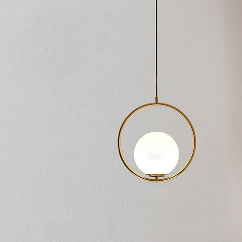 Modern 1-Light Glass Globe Pendant Light – Brushed Brass & Frosted White Minimalist Hanging Lamp
