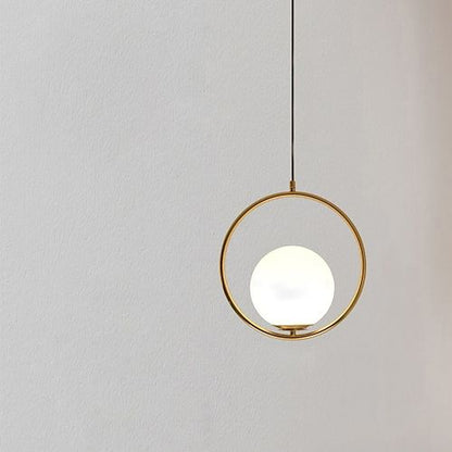 Modern 1-Light Glass Globe Pendant Light – Brushed Brass & Frosted White Minimalist Hanging Lamp