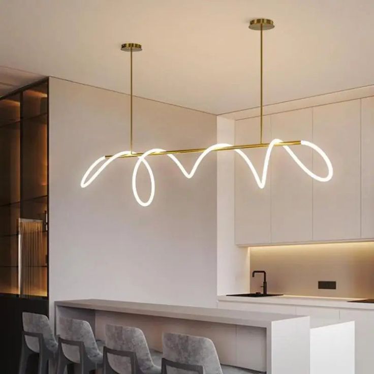 Gold Modern LED Linear Chandelier – Adjustable Nordic Pendant Light for Kitchen Island, Dining Room & Living Room