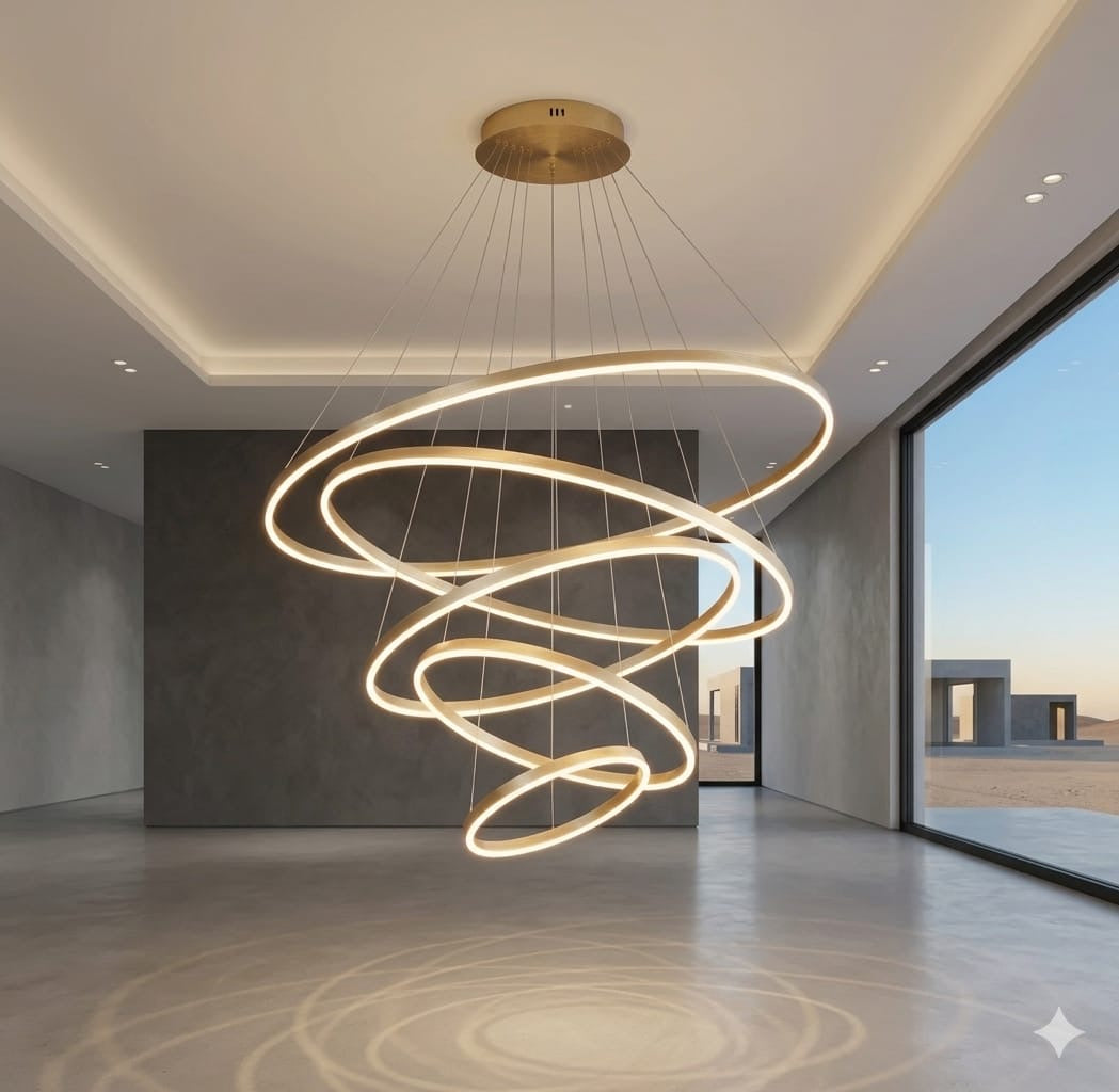 Luxury 5-Ring LED Chandelier – Modern Circular Pendant Light