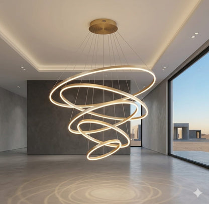Luxury 5-Ring LED Chandelier – Modern Circular Pendant Light