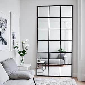 Modern Window Grid Wall/stand Mirror – Black Metal Frame Decorative Mirror