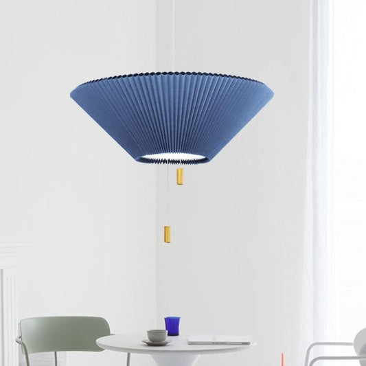Modern Deformable Pleated Pendant Light – Wire Pull To Adjustable Telescopic Hanging Lamp, Dark Blue, 40 cm