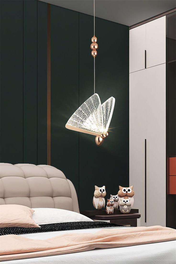 Single Light Gold Butterfly Bedside Hanging Pendant Ceiling Lamp – Elegant Warm Glow for Your Space
