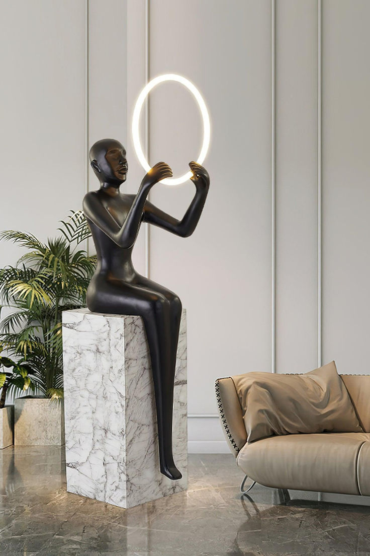 Lovera Marble Base LED Floor Lamp – Black Resin Shade Standing Light for Living Room, Home Decor & Luxury Interiors