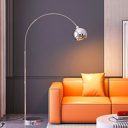 Curved Stainless Steel Floor Lamp with Black Marble Base – Adjustable Arc Standing Light