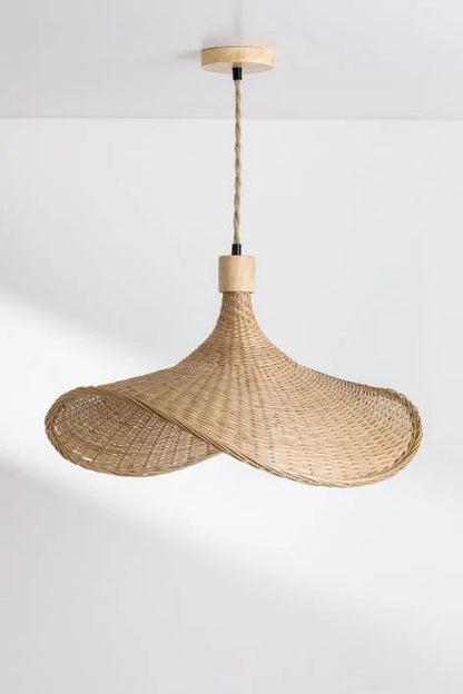 Straw Hat Bamboo Woven Pendant Light – Handmade Rattan Ceiling Lamp