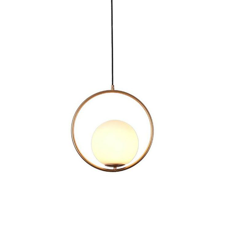 Modern 1-Light Glass Globe Pendant Light – Brushed Brass & Frosted White Minimalist Hanging Lamp