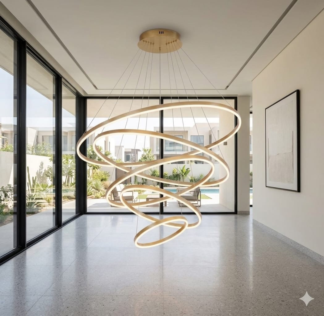 Luxury 5-Ring LED Chandelier – Modern Circular Pendant Light