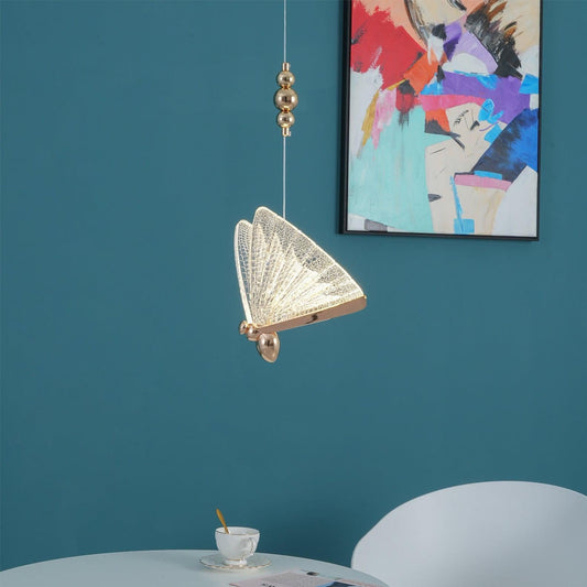 Single Light Gold Butterfly Bedside Hanging Pendant Ceiling Lamp – Elegant Warm Glow for Your Space