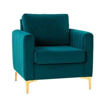 Modern Velvet Tufted Club Chair – Glam Accent Armchair with Gold Metal Legs