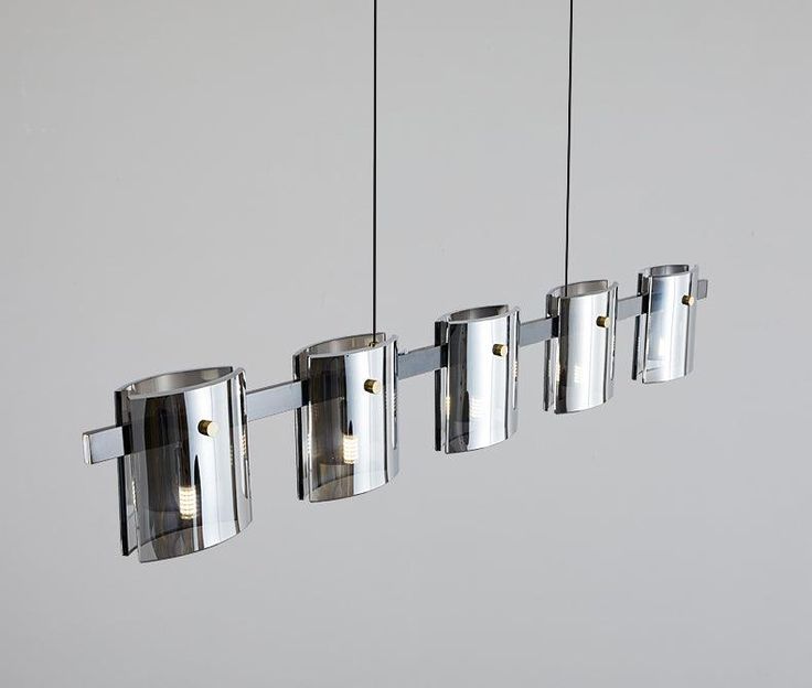 Modern 5-Light Linear Pendant Light – Black Metal Smoked Glass Kitchen Island Dining Lamp
