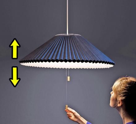 Modern Deformable Pleated Pendant Light – Wire Pull To Adjustable Telescopic Hanging Lamp, Dark Blue, 40 cm
