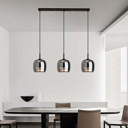 Nordic Smoky Grey Triple-Pendant Dining Chandelier – Tri-Color LED