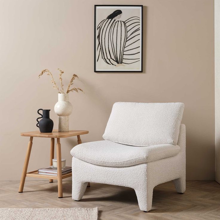Modern Bouclé Accent Lounge Chair – Minimalist Armless Single Seater Sofa