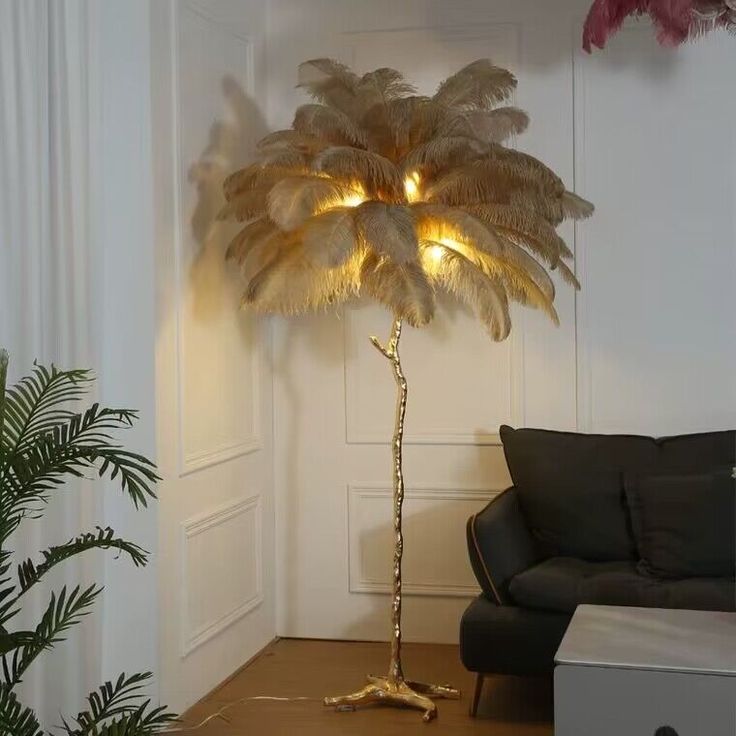 Gold Feather Floor Lamp – Elegant Standing Light for Living Room, Bedroom & Holiday Décor 1.2 C.M