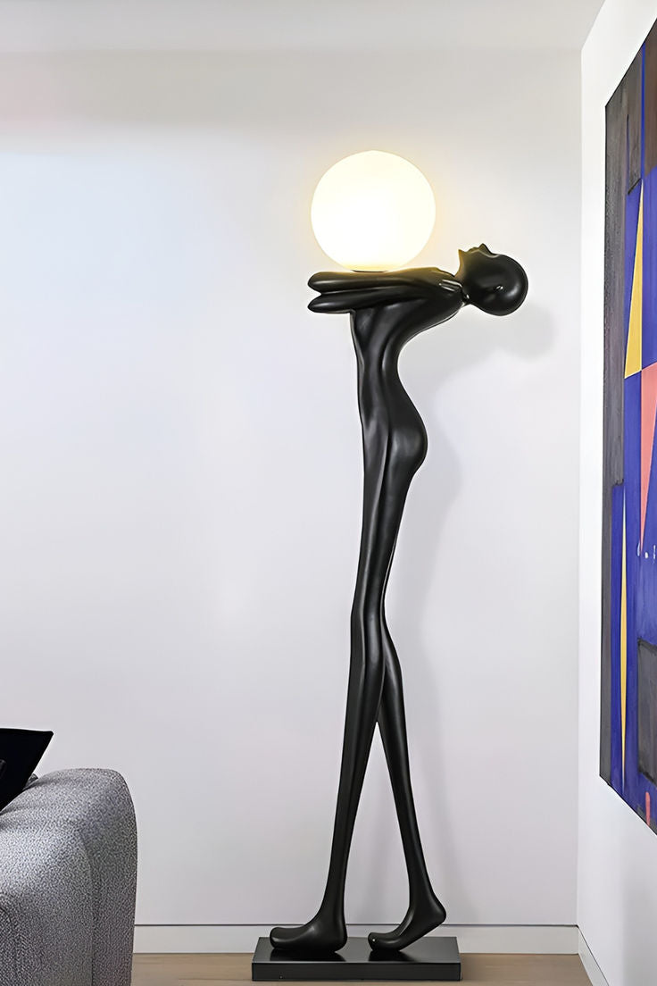 Modern Humanoid Sculpture Floor Lamp – Black Resin LED Art Light for Hotel Lobby & Home Decor (1.9)