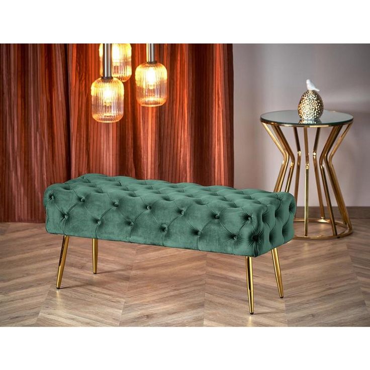 Luxury Velvet Storage Ottoman Bench with Gold Metal Legs – 90 × 45 × 45 cm