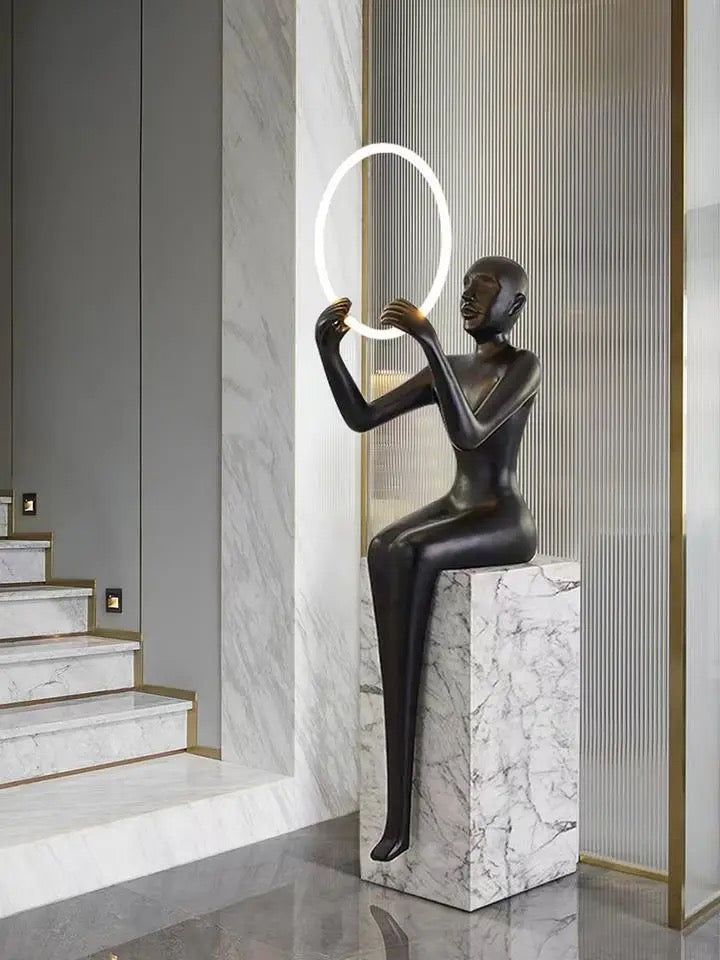 Lovera Marble Base LED Floor Lamp – Black Resin Shade Standing Light for Living Room, Home Decor & Luxury Interiors