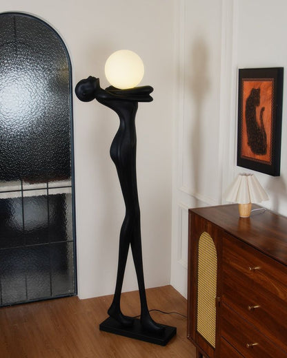 Modern Humanoid Sculpture Floor Lamp – Black Resin LED Art Light for Hotel Lobby & Home Decor (1.9)