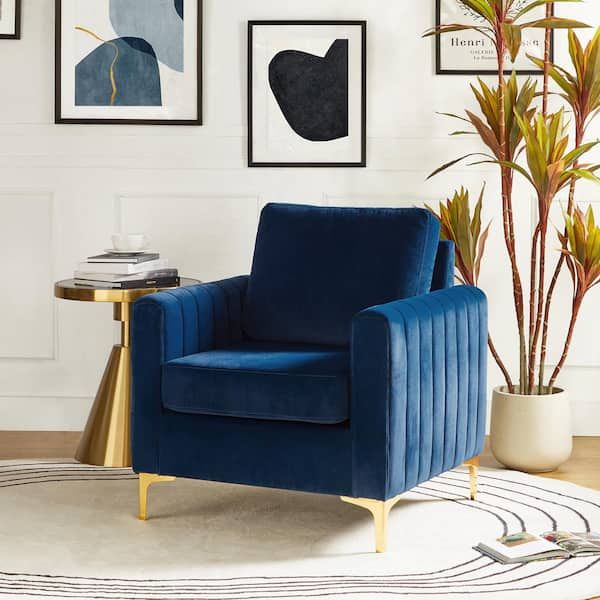Modern Velvet Tufted Club Chair – Glam Accent Armchair with Gold Metal Legs