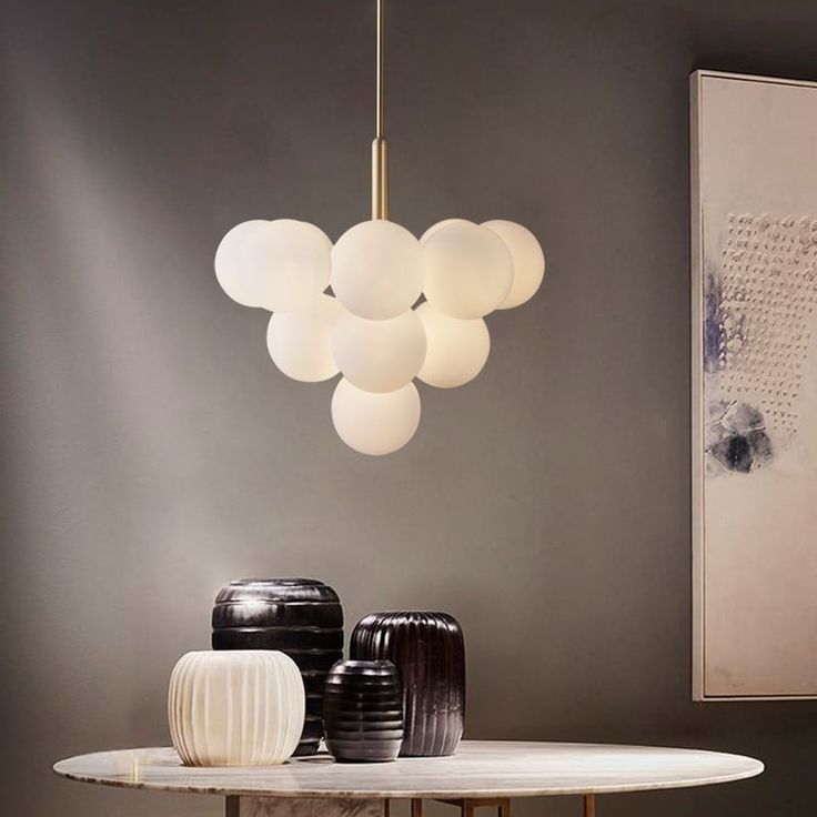 Milky Glass Cluster Bubble Chandelier – 13-Head Luxury Modern Pendant