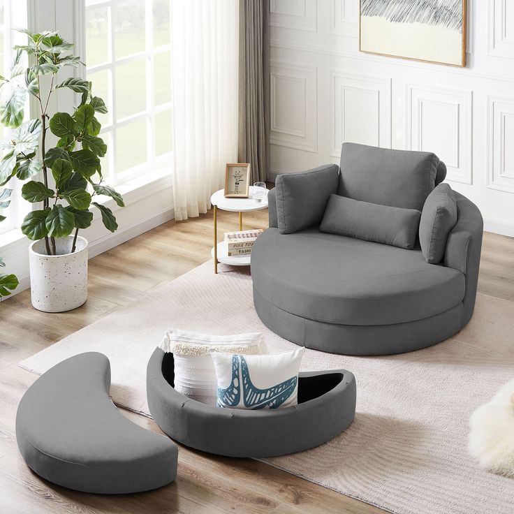Royal Nest 130cm Oversized Barrel Lounge Chair with Storage Ottoman & 4 Pillows