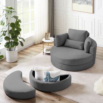 Royal Nest 130cm Oversized Barrel Lounge Chair with Storage Ottoman & 4 Pillows