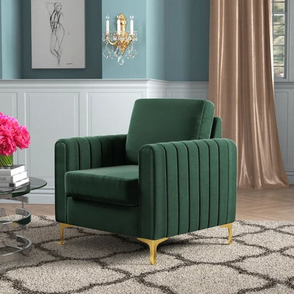 Modern Velvet Tufted Club Chair – Glam Accent Armchair with Gold Metal Legs