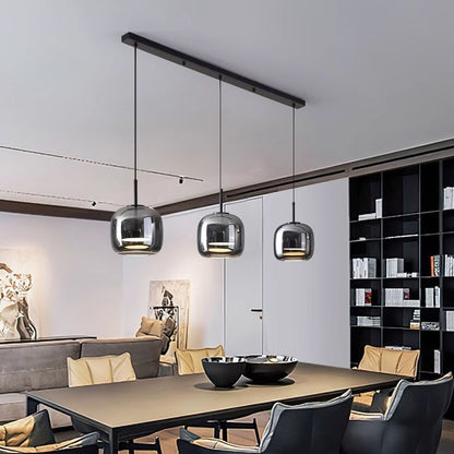 Nordic Smoky Grey Triple-Pendant Dining Chandelier – Tri-Color LED