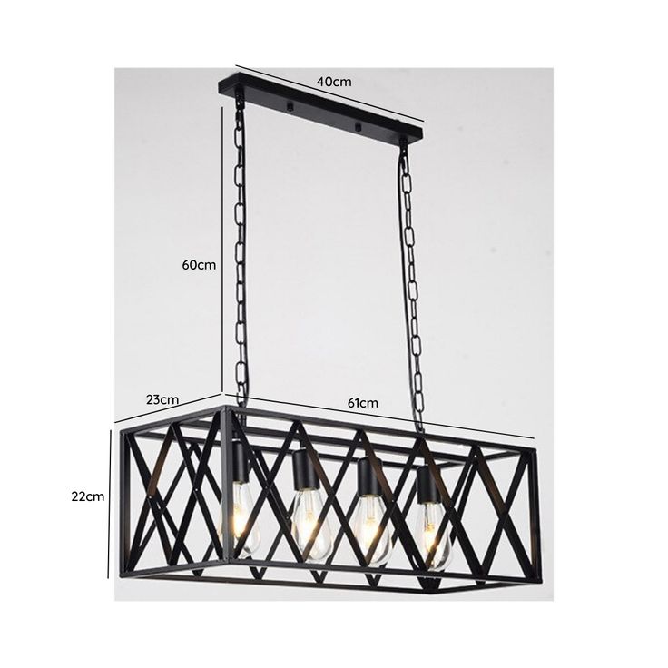 4-Light Farmhouse Black Kitchen Island Pendant Light – Adjustable Industrial Rectangular Chandelier for Dining Room & Bar