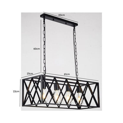 4-Light Farmhouse Black Kitchen Island Pendant Light – Adjustable Industrial Rectangular Chandelier for Dining Room & Bar