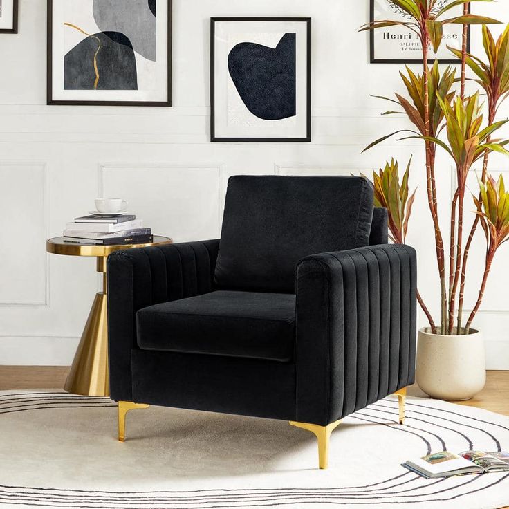 Modern Velvet Tufted Club Chair – Glam Accent Armchair with Gold Metal Legs