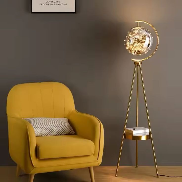 Luxury Tripod Globe Floor Lamp with Shelf – Modern Gold Standing Lamp Gold/Black