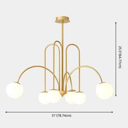Antique Gold Multi-Arm Chandelier with Frosted Glass Globes – Elegant Vintage Ceiling Light