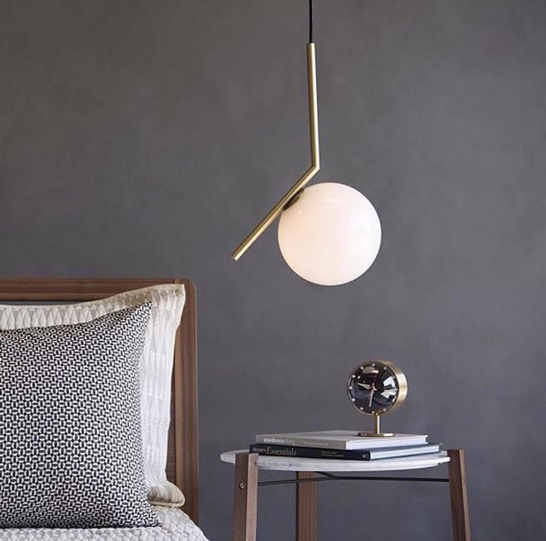 Golden Frosted Glass Globe Pendant Light – Mid-Century Modern Design