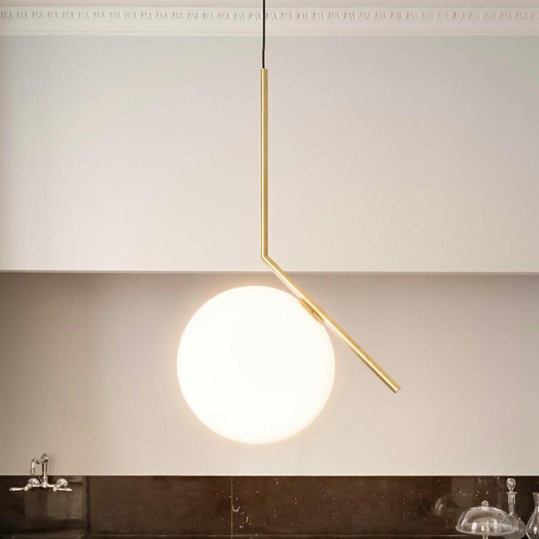 Golden Frosted Glass Globe Pendant Light – Mid-Century Modern Design