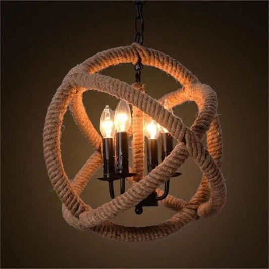 American Vintage Hemp Rope Chandelier – Rustic Elegance for Your Space